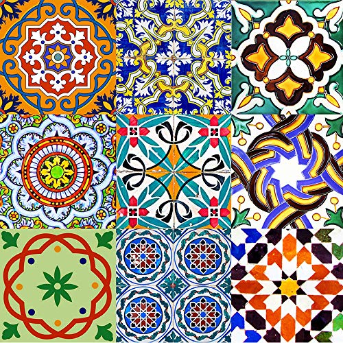 Mi Alma Tile Stickers 24 PC Set (2 X 12PC) Authentic Traditional Talavera Tiles Stickers Bathroom & Kitchen Tile Decals Easy to Apply Just Peel & Stick Home Decor 6x6 Inch (Bathroom Tile Stickers AB2)