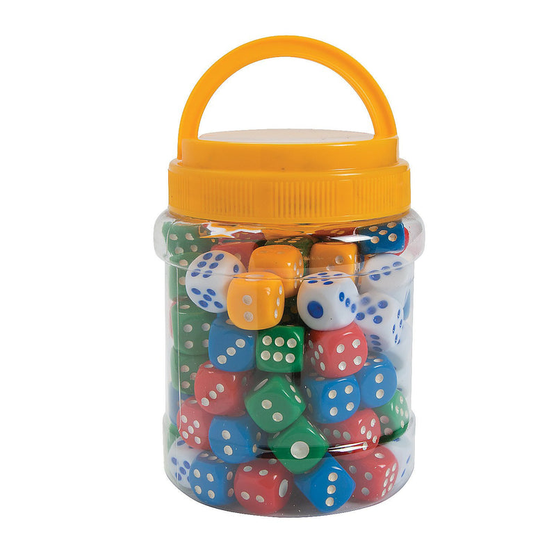Fun Express Plastic Dotted Dice in Jar - 100 Pieces - Educational and Learning Activities for Kids