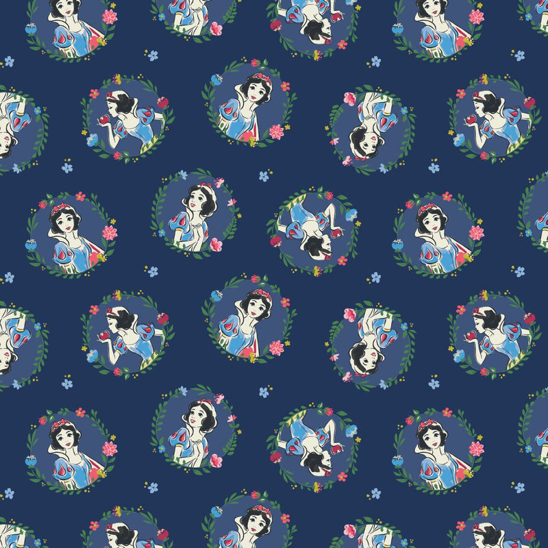 2 Yards Quilting Cotton for Sewing – Disney Snow White Collection -Snow White Wreaths- Color Navy - 100% Cotton - Soft, Decorative Material - Pre-Cut 44-45 Inches Wide by Camelot Fabrics