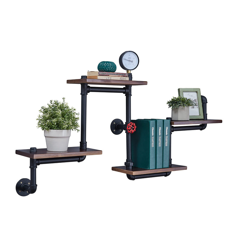 Danya B. 4-Tier Floating Corner Or Straight Floating Industrial Rustic Pipe Shelves – Wall Mount