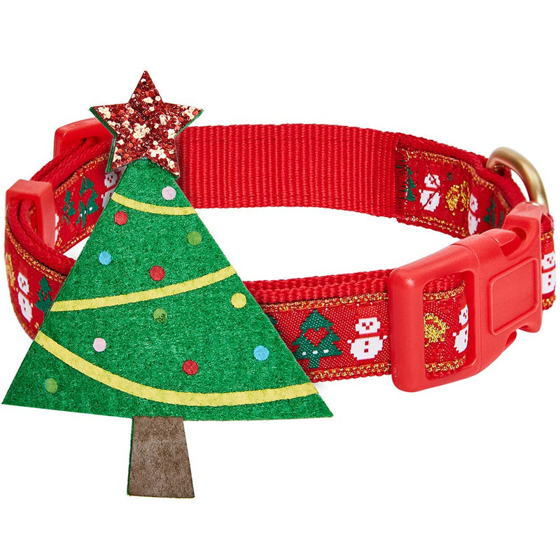 Blueberry Pet Christmas Tree & Snowman Designer Adjustable Dog Collar with Blingy D√©cor, Large, Neck 18"-26"