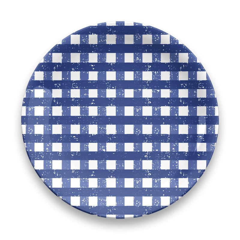 TarHong Homemade Navy Gingham Dinner Plate S,4, 10.5"