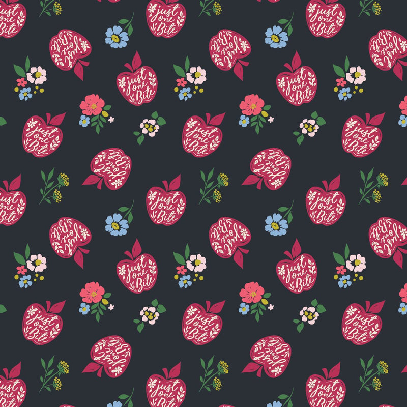 2 Yards Quilting Cotton for Sewing – Disney Snow White Collection -Just One Bite- Color Charcoal - 100% Cotton - Soft, Decorative Material - Pre-Cut 44-45 Inches Wide by Camelot Fabrics