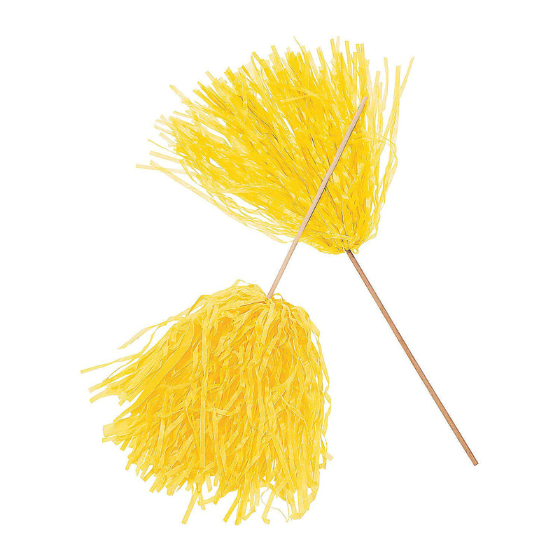 Yellow Spirit Pom Pons - Bulk Set of 25 - School Spirit and Sports Rally Supplies