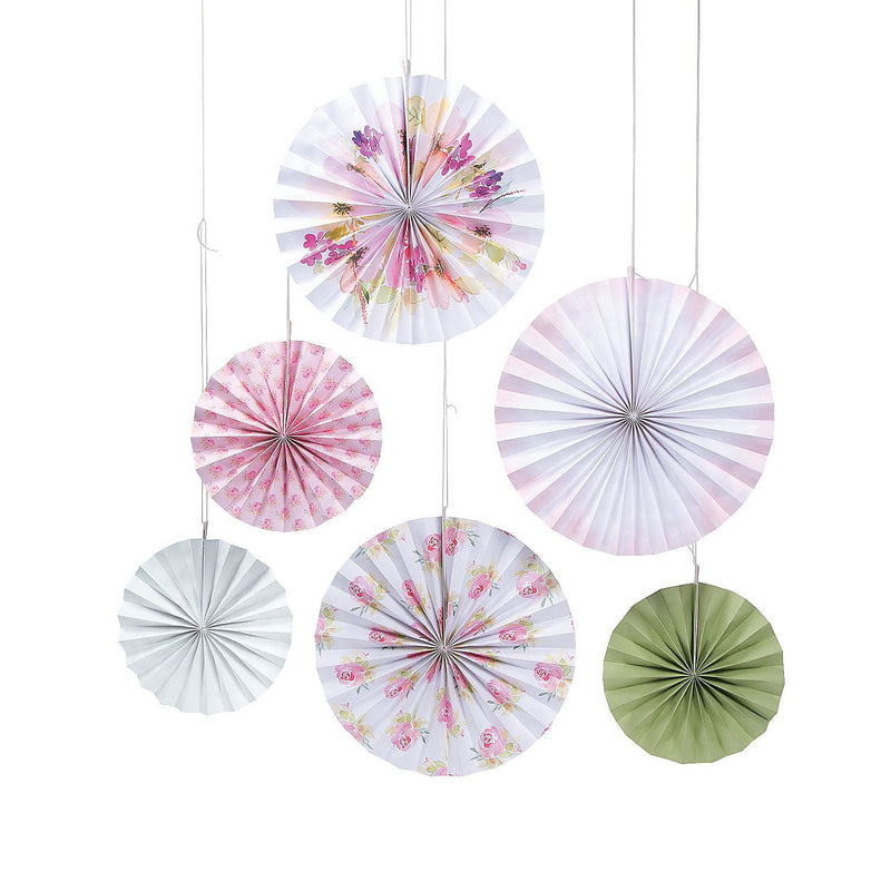 Garden Party Printed Hanging Fans - Party Decor - 6 Pieces