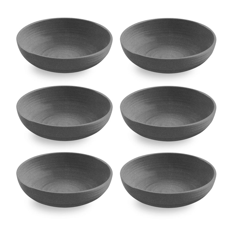 TarHong Planta Artisan Solids Low Bowl, Planta (Majority Plant Based with Melamine Binder), Shatterproof, Indoor/Outdoor Entertaining, Matte Gray, Set of 6