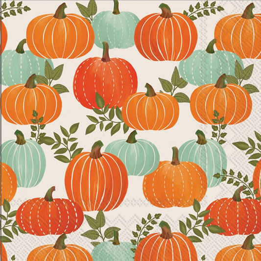 IHR Ideal Home Range Cocktail Napkins Disposable 3-Ply Paper Beverage Napkins, 5" x 5", U Pick Pumpkins, 20 Count