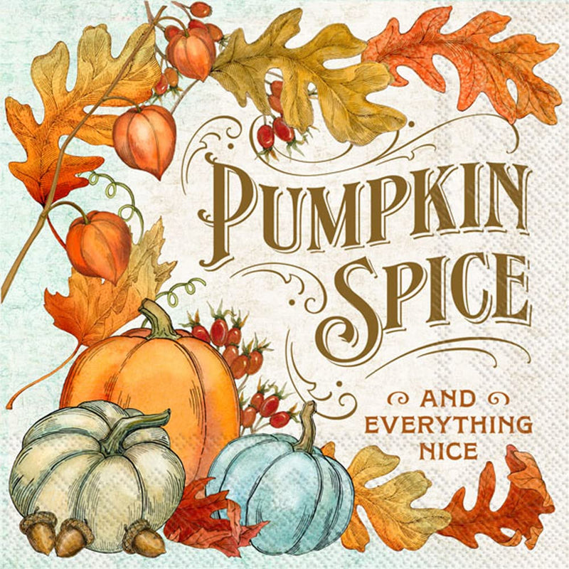 IHR Ideal Home Range Cocktail Napkins Disposable 3-Ply Paper Beverage Napkins, 5" x 5", Pumpkin Spice Flourish, 20 Count