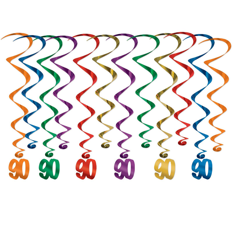 90th Hanging Swirl Decorations, Colors may vary, 1 Pack