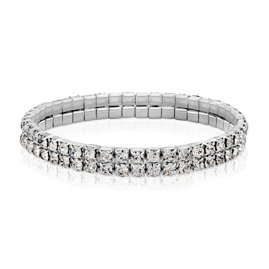 1928 Jewelry Silver-Tone Rhinestone 2 Row Stretch Bracelet