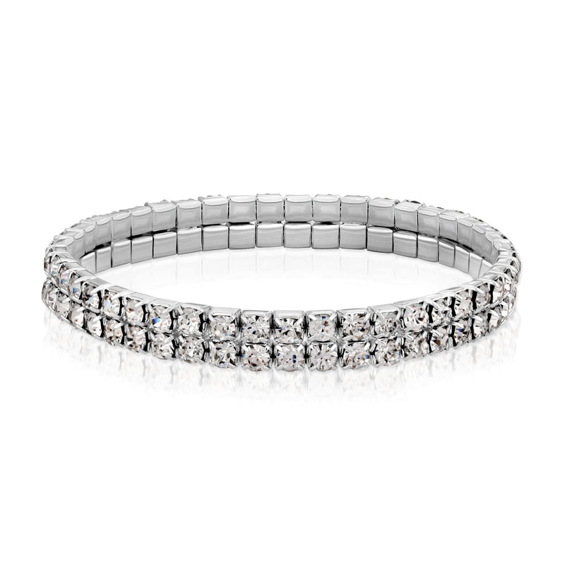 1928 Jewelry Silver-Tone Rhinestone 2 Row Stretch Bracelet