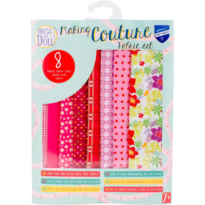 Vervaco PN-0164673 Dress Doll Making Couture Fabric Set (8 Piece), Pink