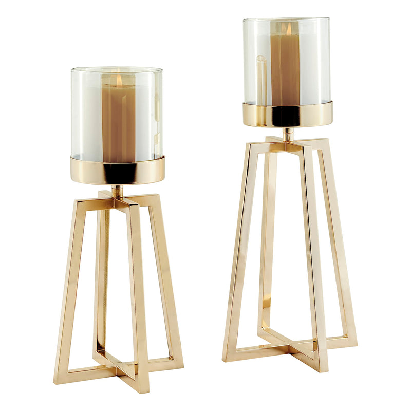 Danya B. Maeve Tinted Glass Warm Gold Pedestal Hurricane Candle Holders - Set of 2