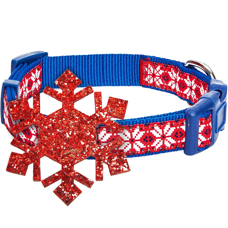 Blueberry Pet Christmas Snowflakes Designer Adjustable Dog Collar with Blingy D√©cor, Small, Neck 12"-16"