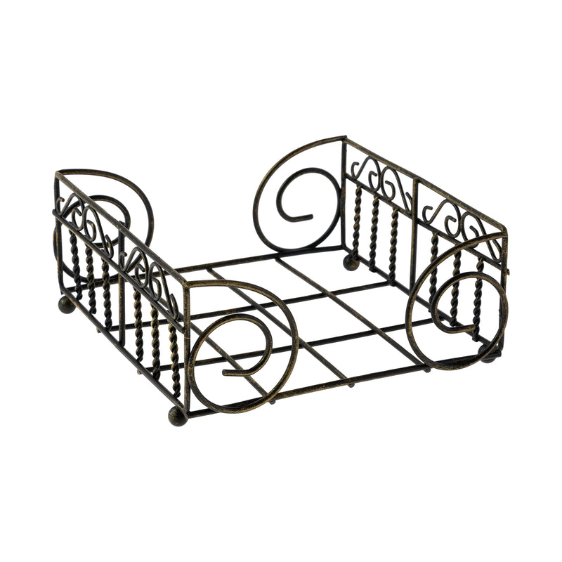 Boston International Caddy Metal Cocktail Holder, Holds 5" x 5" Napkins, Garden Gate- Antique Brass