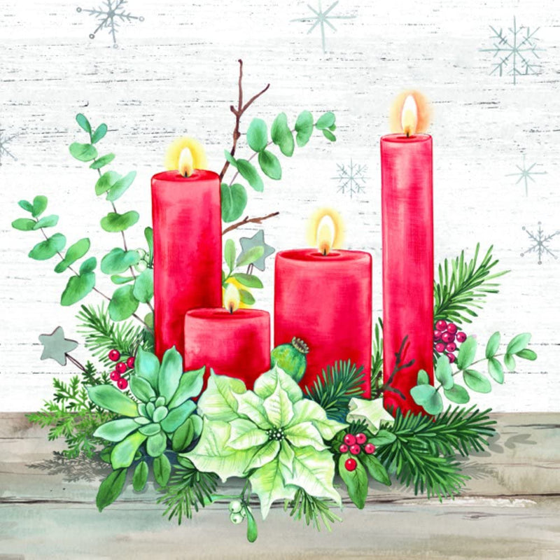 IHR Ideal Home Range Party Disposable 3-Ply Paper Lunch Napkins, 6.5" x 6.5", Four Candles Red