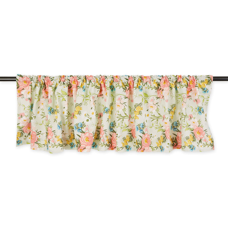 DII Window Valance Collection, 100% Cotton, Pre-Shrunk, Machine Washable, 2 Inch Curtain Rod Pocket, Single Panel, 72x14, Spring Bouquet