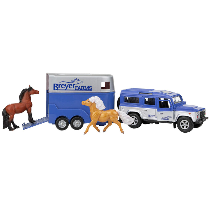 Breyer Horses Farms Land Rover and Tag-a-Long Trailer and Horses Playset | Die Cast Land Rover | 3.25‚Äù H x 10.5‚Äù L x 2.5‚Äù D | 2 Stablemates Horses Included | 1:32 Scale | Model #59216, Multi