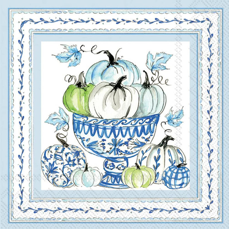 IHR Ideal Home Range Party Napkins Disposable 3-Ply Paper Lunch Napkins, 6.5" x 6.5", Chinoiserie Pumpkins, 20 Count