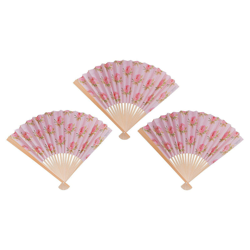 Floral Printed Folding Fan - Set of 12 - Wedding, Event and Garden Party Supplies