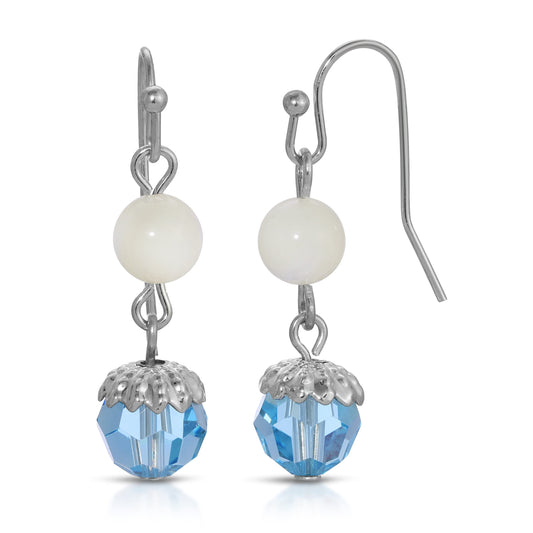 1928 Jewelry Aquamarine Blue Crystal Mother Of Pearl Drop Bead Earrings
