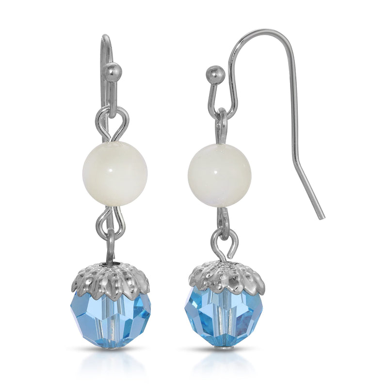 1928 Jewelry Aquamarine Blue Crystal Mother Of Pearl Drop Bead Earrings