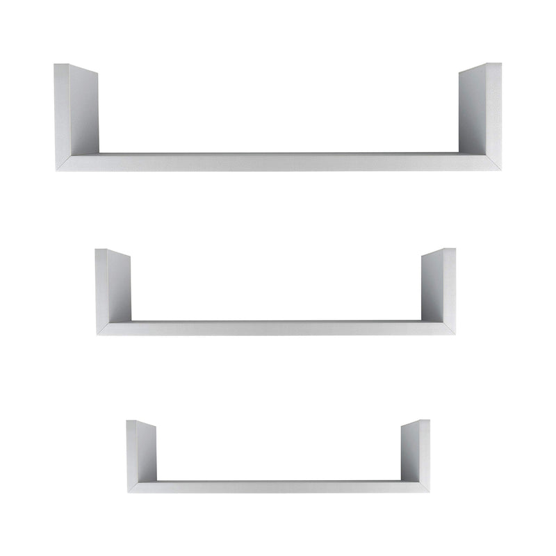Danya B. Contemporary Laminated MDF Floating U Wall Decor Shelves, Bathroom or Living Room Wall Decor, (3 Shelf Pack) (Gray)
