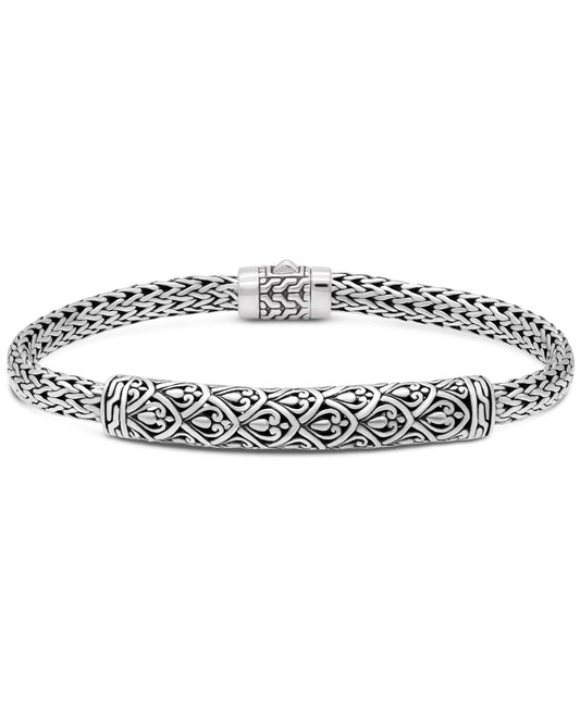 DEVATA Sterling Silver 925 Bali Dragon Skin with Dragon Bone Tulang Naga Oval Chain Bracelet DBK3195ASS (Dragon Skin Size S/7.0")
