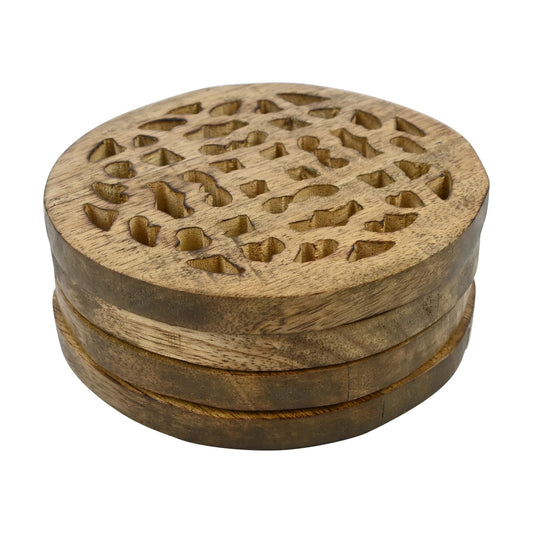 Round Cutout Wood Set of 4 Drink Coasters