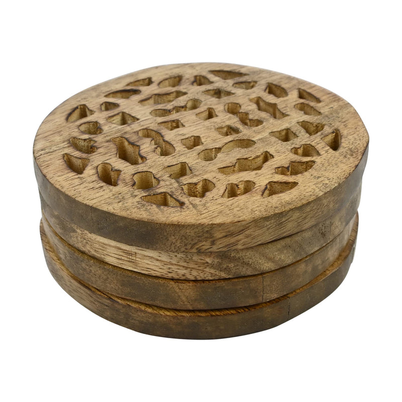 Round Cutout Wood Set of 4 Drink Coasters