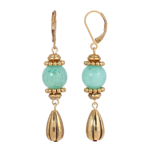 1928 Jewelry Smooth Green Aventurine Teardrop Bead Drop Earrings