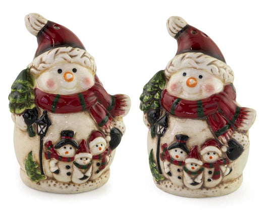 Boston International Holiday Ceramic Salt & Pepper Shakers, 3 x 3.25-Inches, Jolly Snowman