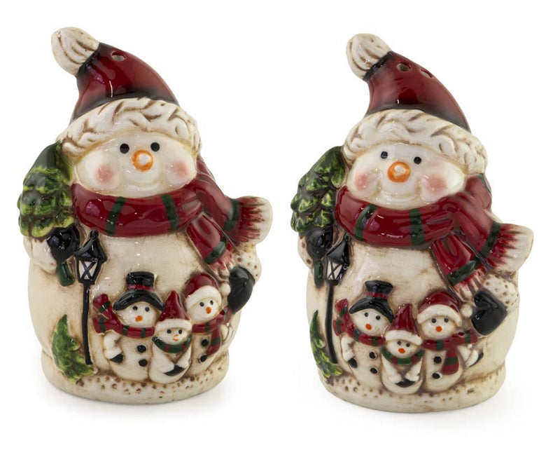 Boston International Holiday Ceramic Salt & Pepper Shakers, 3 x 3.25-Inches, Jolly Snowman