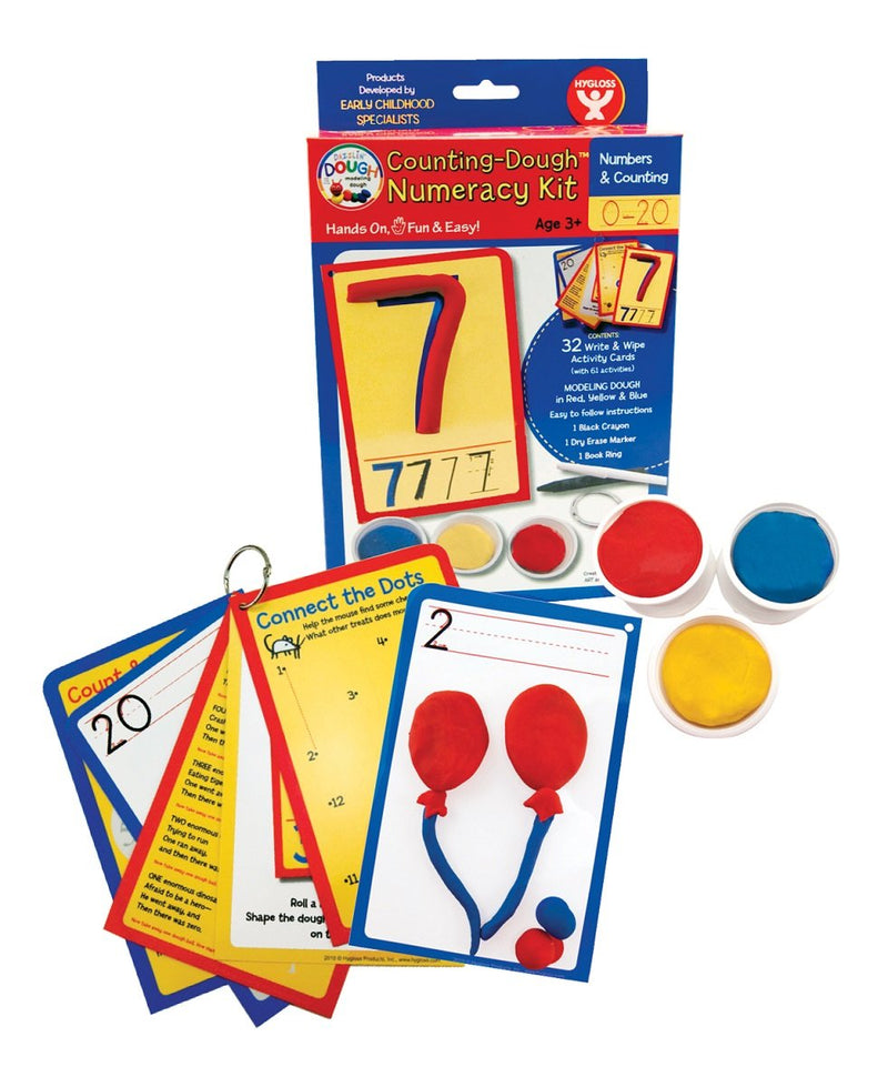 Hygloss Products, Play Dough Numeracy Kit, Numbers 1-20, 32 Write & Wipe Cards with Dough