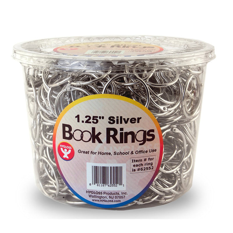 Hygloss Products Book Rings – 1-1/4 Inch Silver Steel Metal Binder Rings, 500 Pack in Counter Display Bucket (62250)