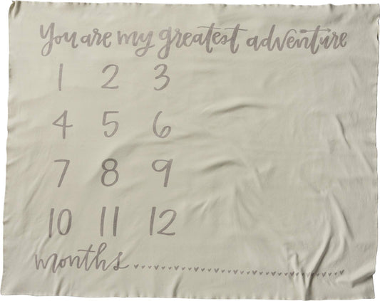 Primitives by Kathy Swaddle Blanket, Greatest Adventure, Milestone Baby Photo Prop Blanket, Soft Knit Jersey Cotton, 42" x 36"