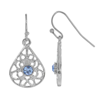 1928 Jewelry Teardrop Filigree Light Sapphire Crystal Fish Hook Drop Earrings
