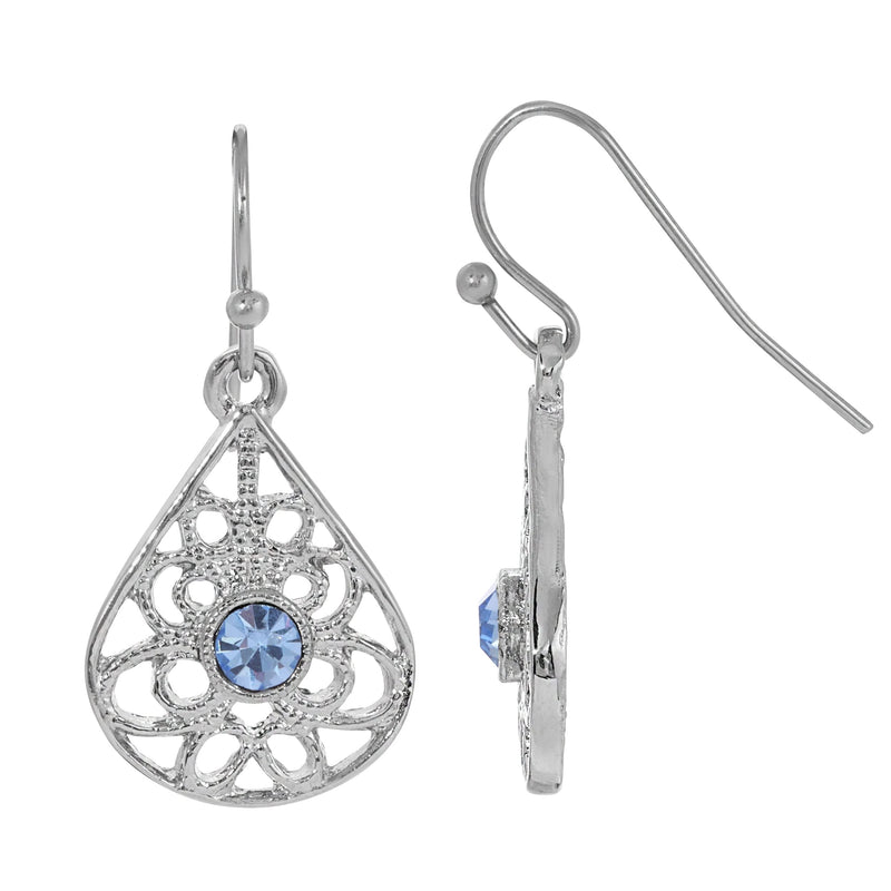 1928 Jewelry Teardrop Filigree Light Sapphire Crystal Fish Hook Drop Earrings