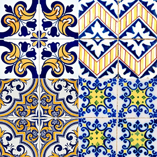 Mi Alma Backsplash Peel and Stick Tile Stickers 24 PC Set (6 x 4PC) Authentic Talavera Tiles Stickers Bathroom & Kitchen Vinyl Tile Decals Easy to Apply Just Peel & Stick (Vintage Yellow H404, 6x6 Inch)