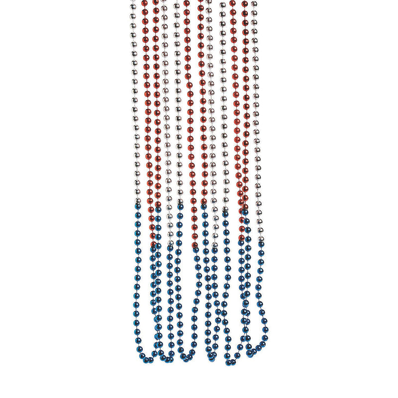Fun Express - TrI-Color Patriotic Beaded Necklaces for Fourth of July - Jewelry - Mardi Gras Beads - Mot Round - Fourth of July - 48 Pieces