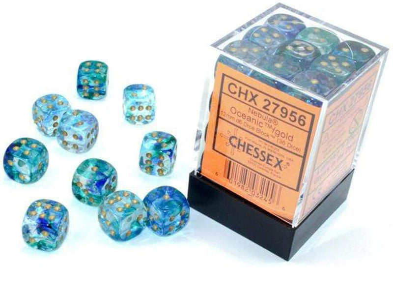 Chessex Nebula 12mm d6 Oceanic/Gold w/Luminary Dice Block (36 dice)