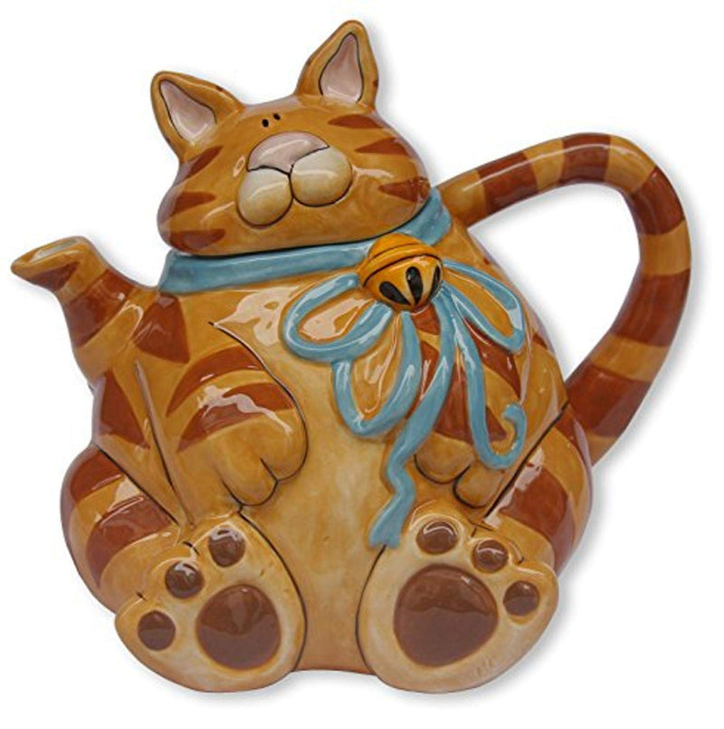 Blue Sky Ceramic Cat Teapot, 9 x 6.5 x 7.5", Orange