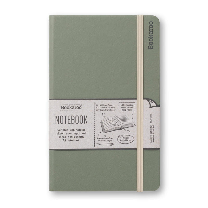 IF Bookaroo Notebook A5, Journal - Fern, Classic Ruled Notebook, Hard Cover with Soft PU, (A5) 21.5 x 13.5cm, 192 Pages