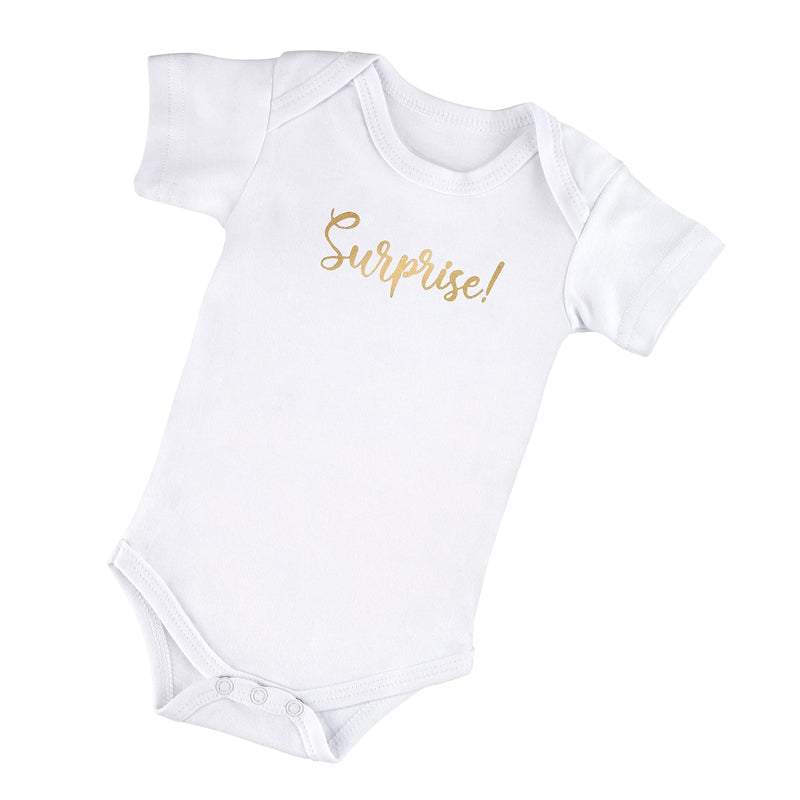 Lillian Rose Surprise? Pregnancy Baby Announcement Onesie Romper, White