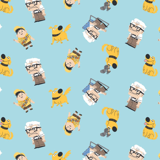2 Yards Quilting Cotton for Sewing – Disney Pixar Up Dug Days Collection -Adventure Time - Color Light Blue/Bleu Pâle - 100% Cotton - Soft, Decorative Material - Pre-Cut 44-45 Inches Wide by Camelot Fabrics