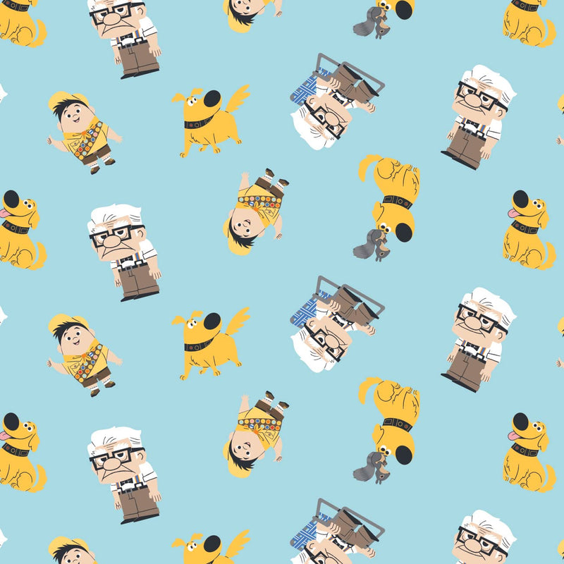 2 Yards Quilting Cotton for Sewing – Disney Pixar Up Dug Days Collection -Adventure Time - Color Light Blue/Bleu Pâle - 100% Cotton - Soft, Decorative Material - Pre-Cut 44-45 Inches Wide by Camelot Fabrics
