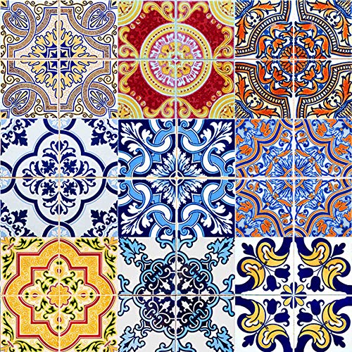 Mi Alma Backsplash Tile Stickers 24 PC Set Authentic Traditional Talavera Tiles Stickers Bathroom & Kitchen Tile Decals Easy to Apply Just Peel and Stick Home Decor 4x4 Inch (Kitchen Decals HA2)