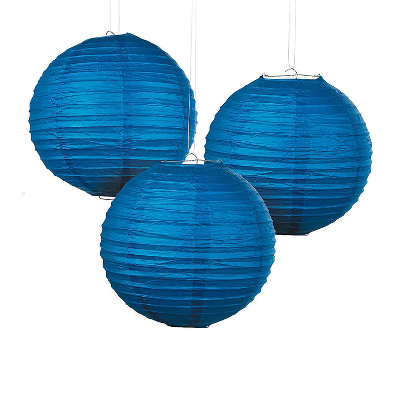 Blue Hanging Paper Lanterns, 12 inch - Set of 6 - Party Decor