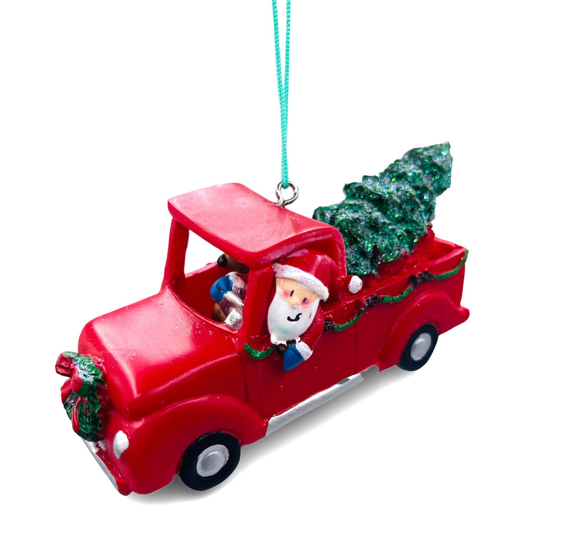 Cape Shore Christmas Resin Ornament, Santa in Red Pickup Truck, Holiday Tree Decoration, Home Collection