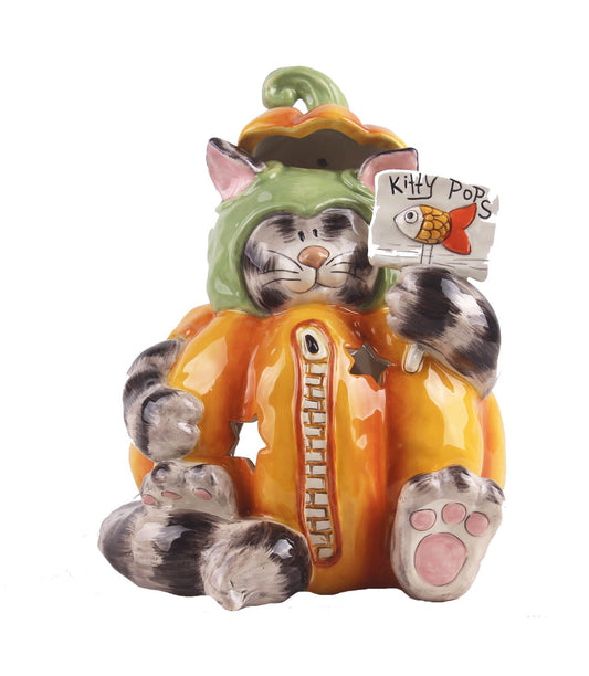 Blue Sky Ceramic 7.25" x 7" x 8.25" Halloween Pumpkin Cat Candle House